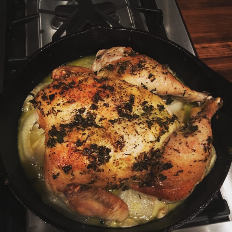 Cast Iron Roasted Chicken with Onions
