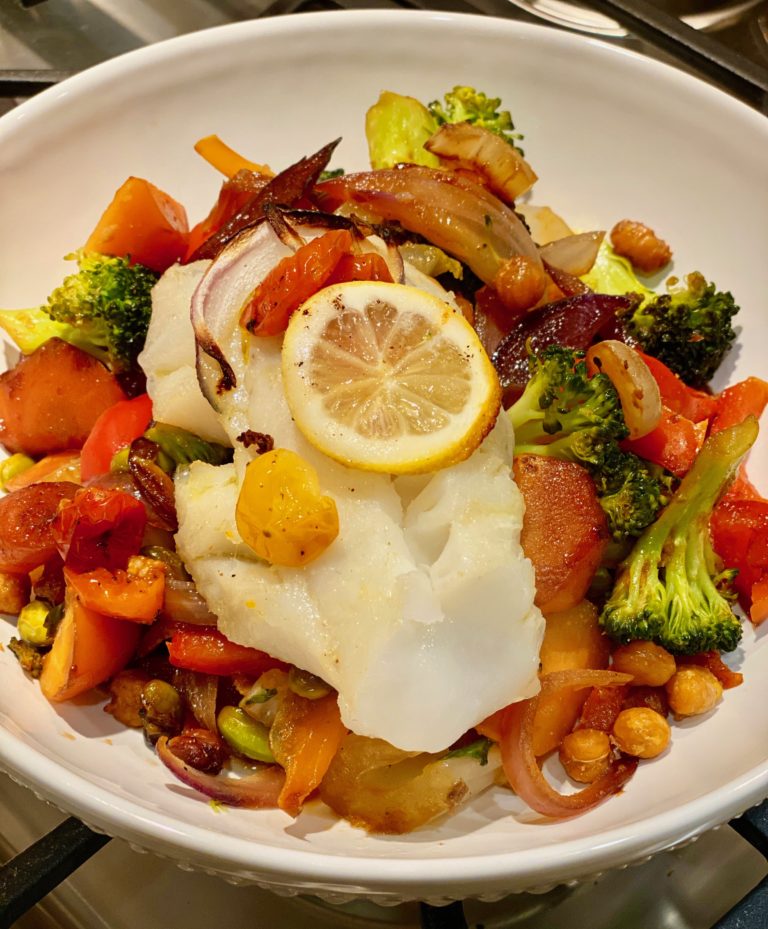 Spa Dinner: Baked Cod with Steamed Vegetables