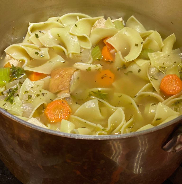 The Dowager’s Restorative Broth- Chicken Noodle Soup with Homemade Stock