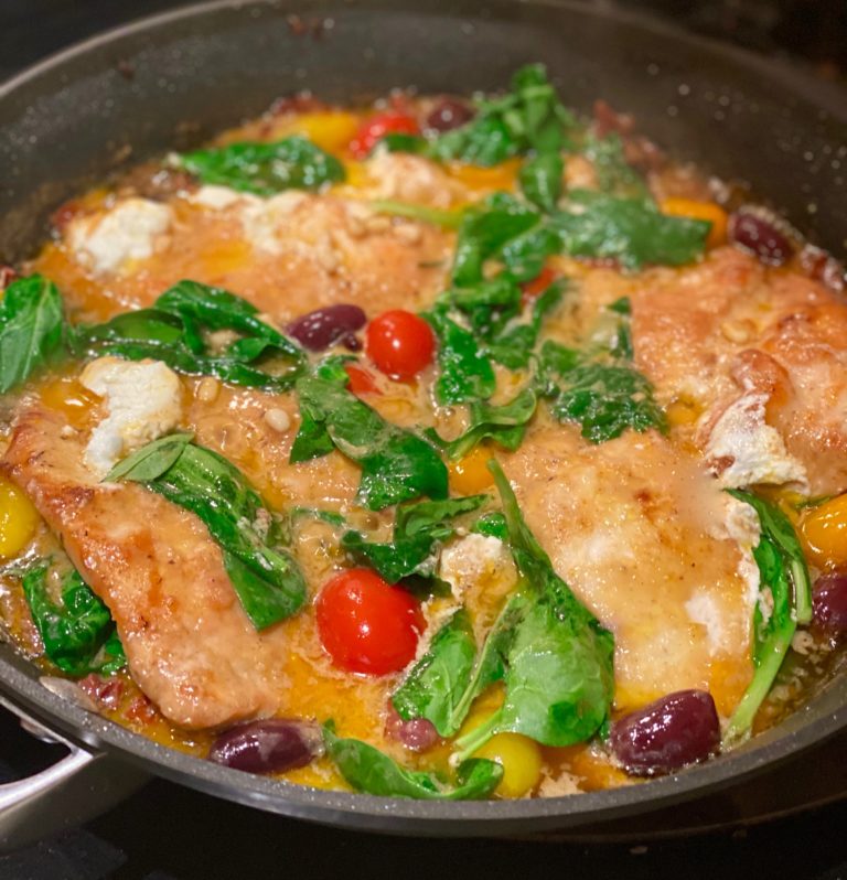 Smothered Chicken with Spinach, Olives & Sun Dried Tomatoes