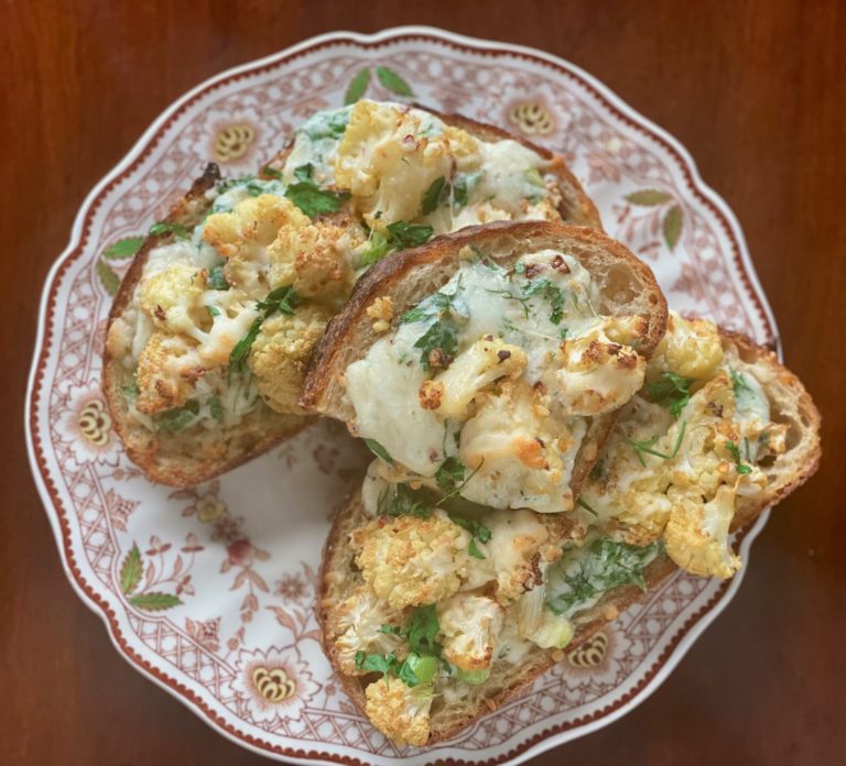 Cheesy Roasted Cauliflower Toast with Herbs