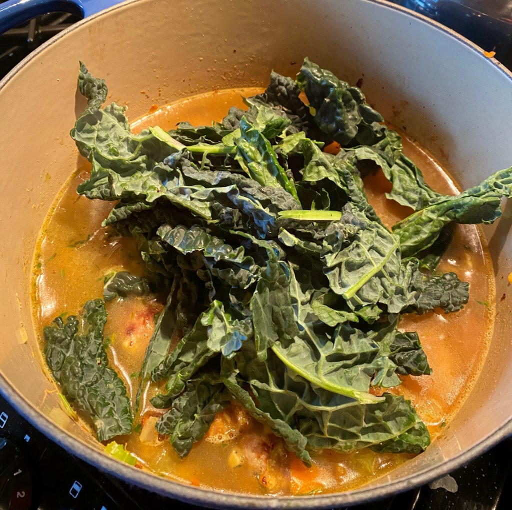 Add kale into the soup 