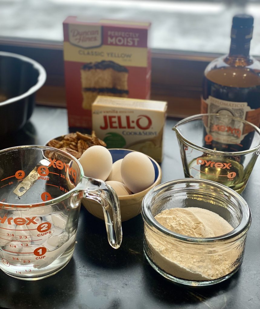 a counter of cake ingredients