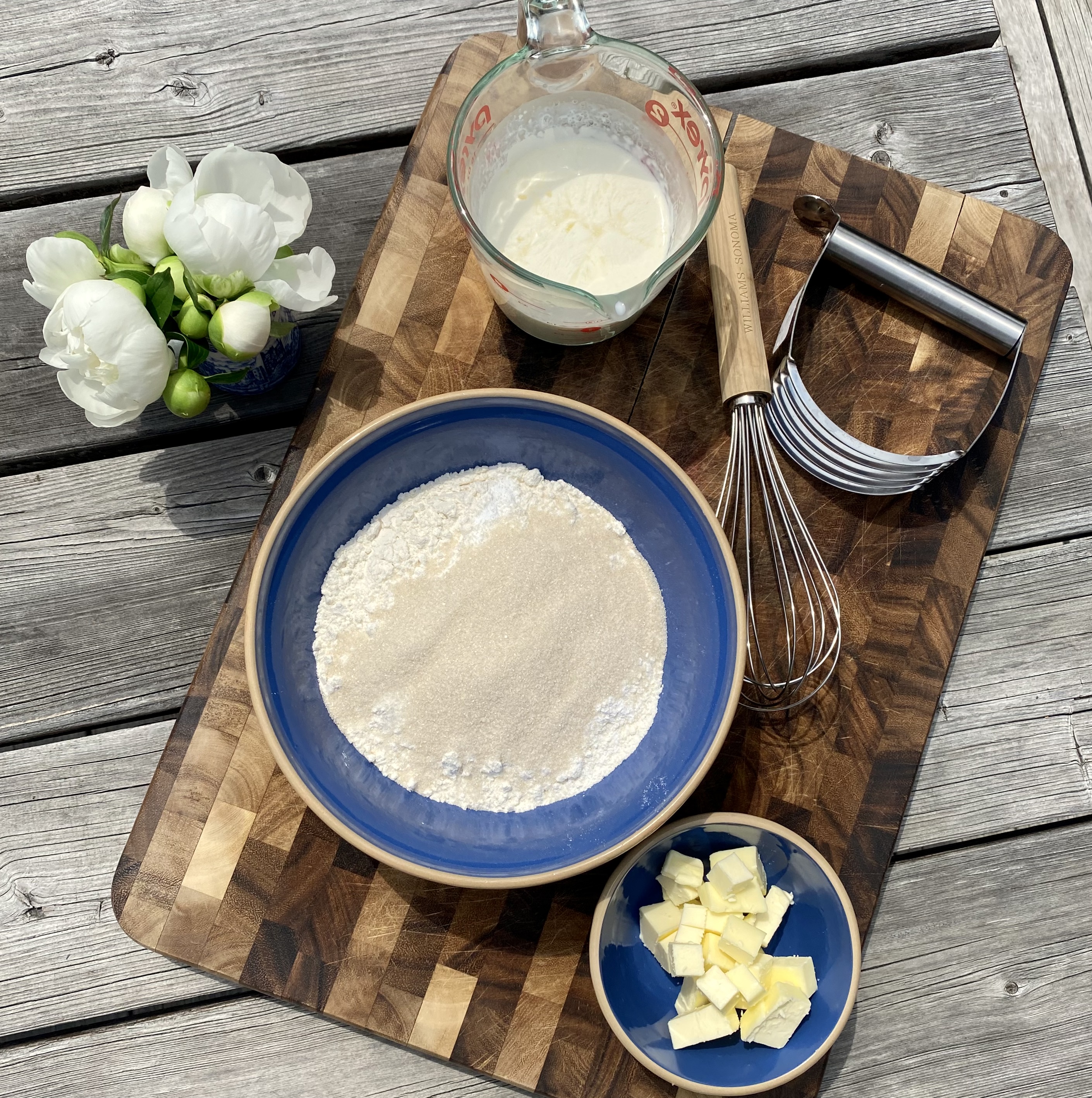 ingredients for pie crust on a rustic table 