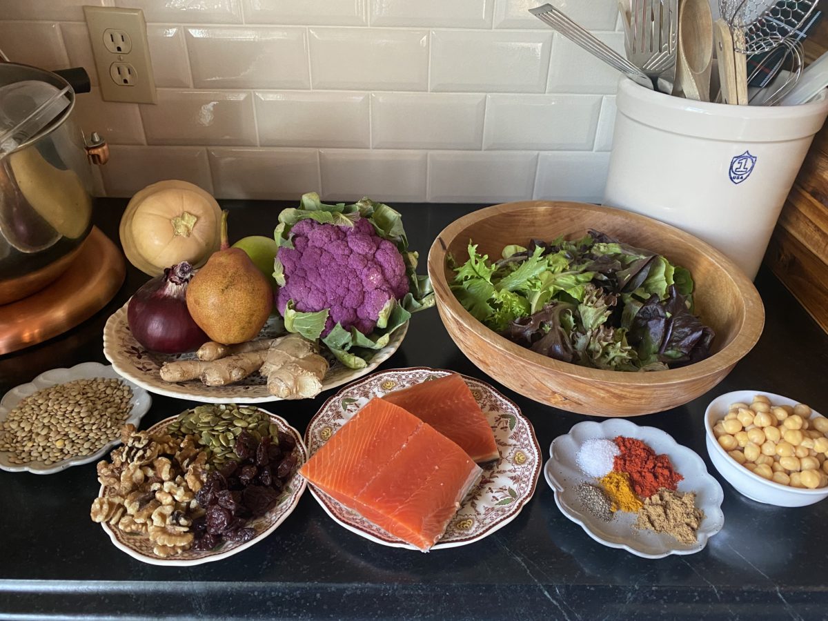 a speed of ingredients for a salmon salad 