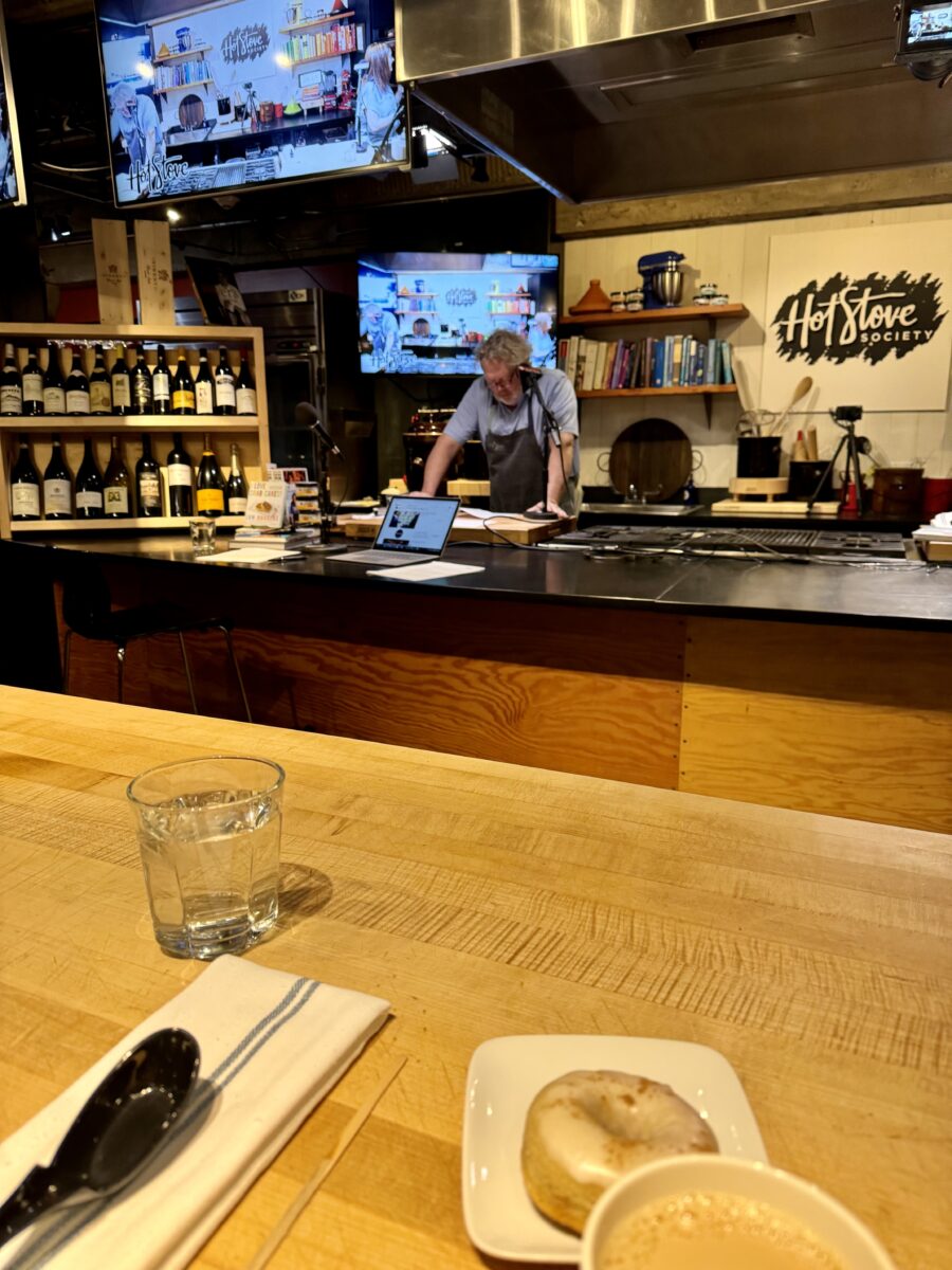Chef Tom Douglas at a taping of the Hot Stove Society Radio Show on KIRO Radio.