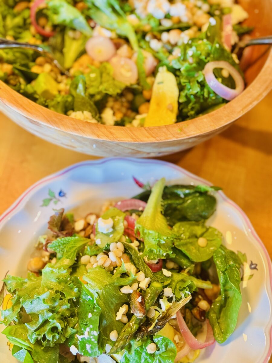 a bowl of spinach and chickpea salad