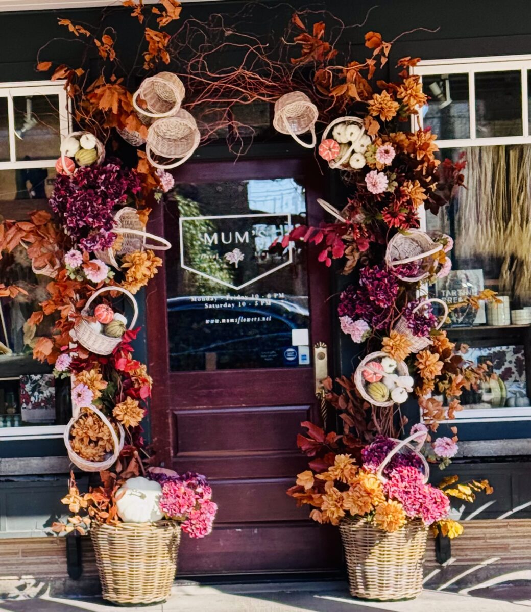the front door of Mum's flower shop in Whitefish Montana